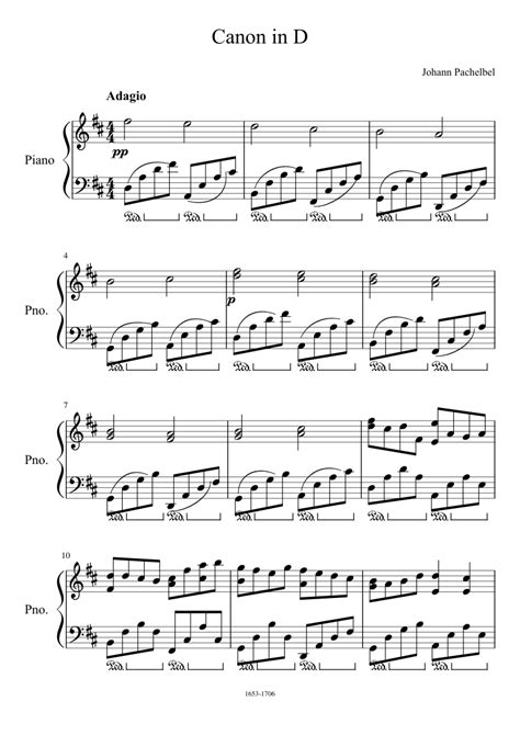 Canon In D Piano Sheet Music Free Printable