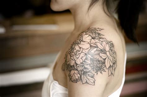 Ornamental floral mandala shoulder cap tattoo by Laura