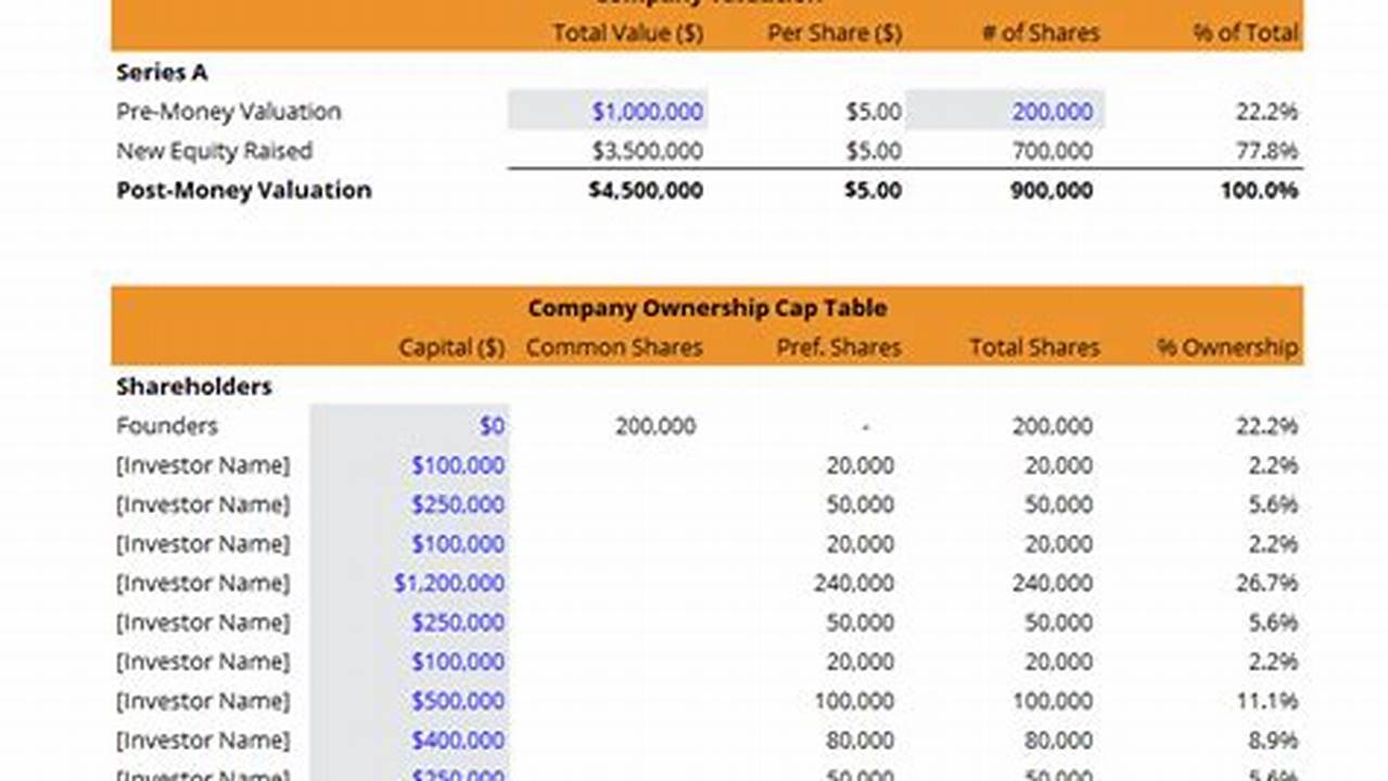 Capital Raising, Excel Templates