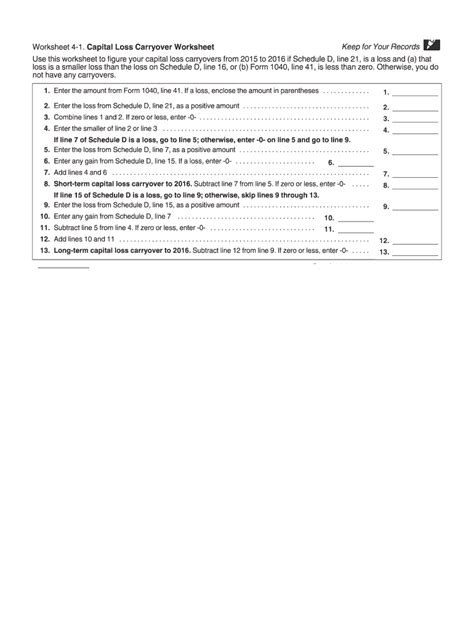 Capital Loss Carryover Worksheet