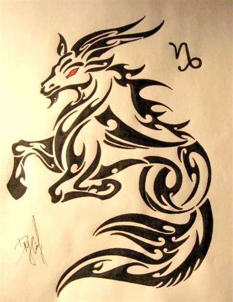 Capricorn Tattoo Design Symbol With Red And Black Color