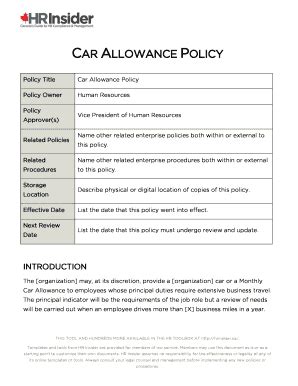 Car Allowance Policy Template