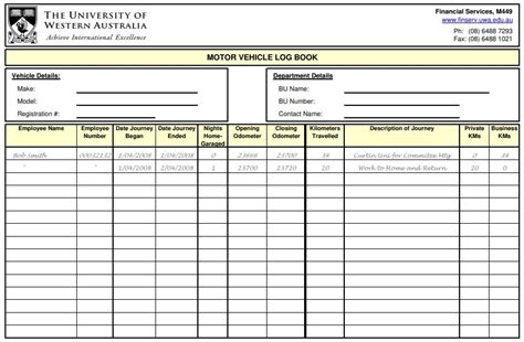 Vehicle Maintenance Log Book Template