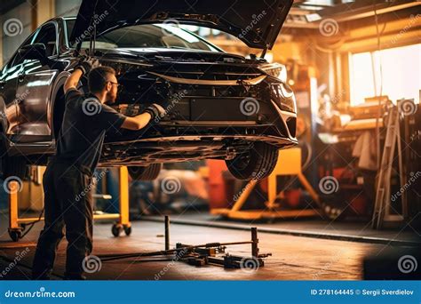Car Undergoing Repairs in a Shop