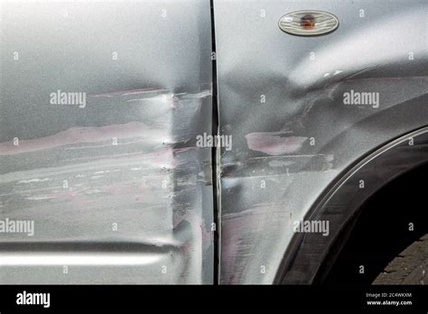 Car body damage close up