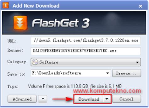 Cara Download di Flashget