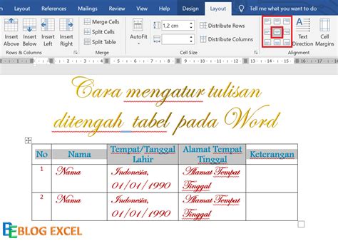 Cara Membuat Tulisan Di Tengah Tabel Excel