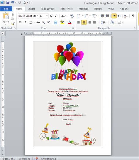 Cara Membuat Undangan Ulang Tahun Dengan Microsoft Word