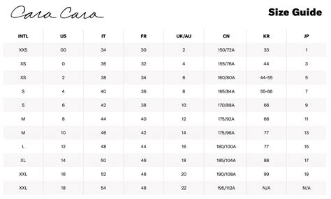 Cara Cara Size Chart