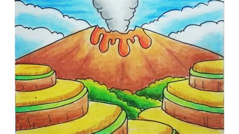 Cara Menggambar Gunung Berapi