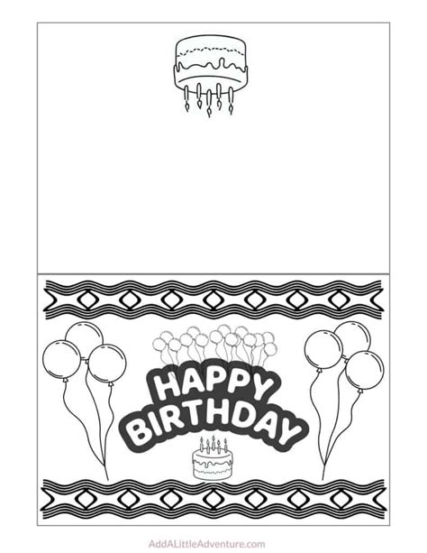 Card Template Printable Foldable Happy Birthday Coloring Card