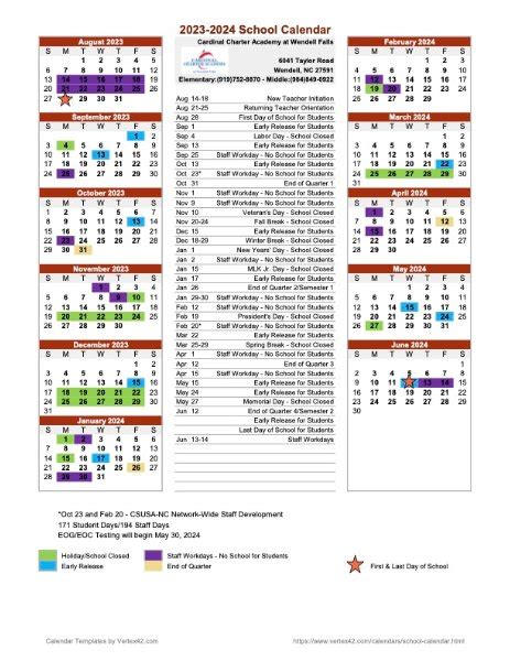 Cardinal Charter Calendar