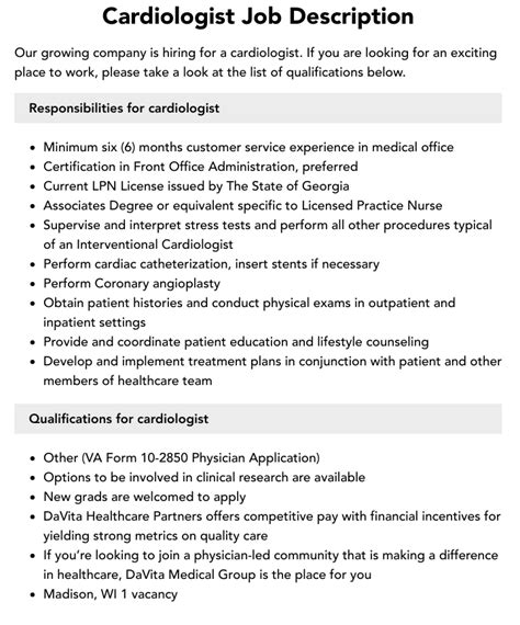 Cardiologist Career Description