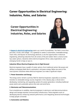 Career Opportunities In Electrical Engineering