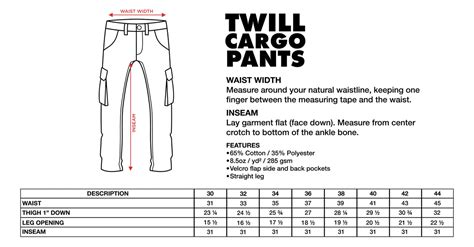 Cargo Pants Size Chart