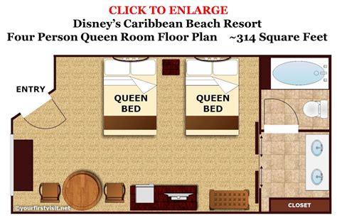 Four Person Full Room Floor Plan Disney's Caribbean Beach Resort from