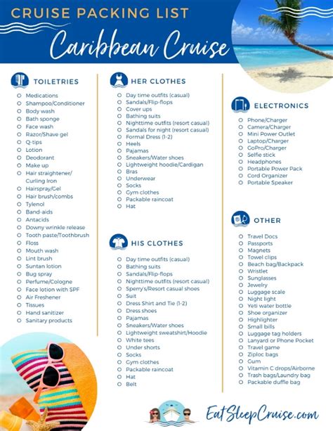 Caribbean Cruise Packing List Printable