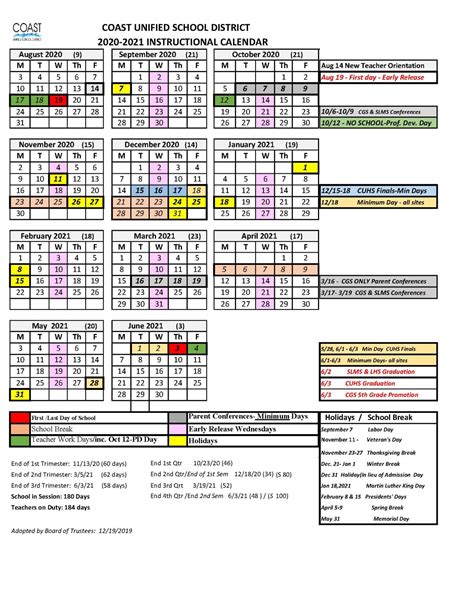 Carlsbad Unified Calendar