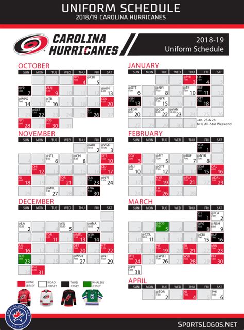 Carolina Hurricanes Printable Schedule