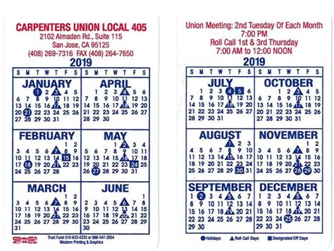 Carpenters Union Calendar