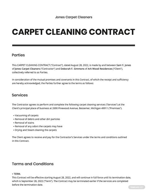 Carpet Cleaning Service Contract Templates