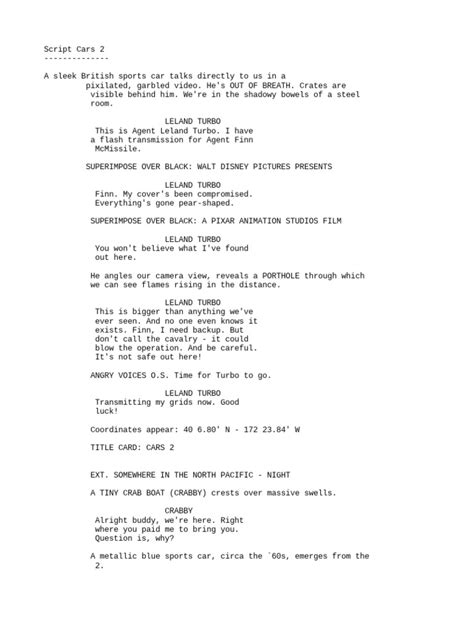Cars The Movie Script