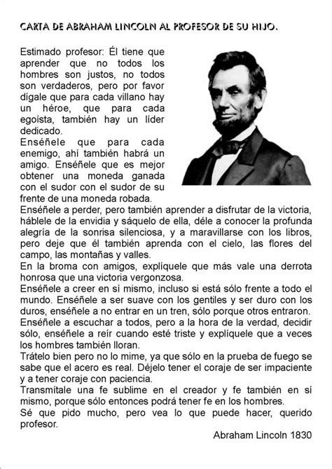 Carta de Abraham Lincoln al profesor de su hijo. Red Opciones