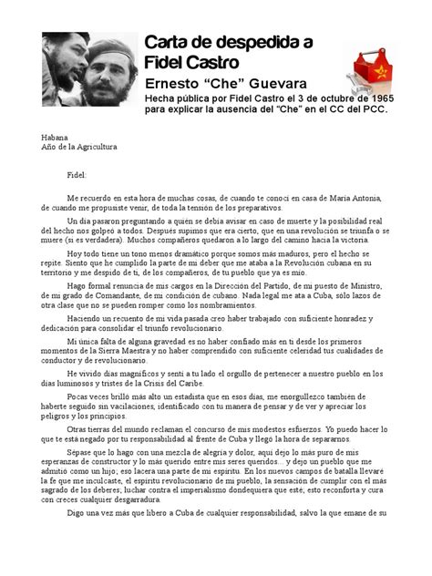 Carta De Che Guevara A Fidel Castro Compartir Carta