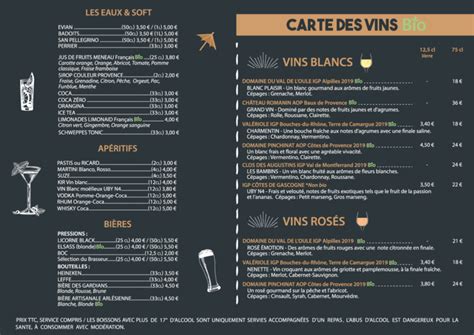 Carte Boissons Restaurant