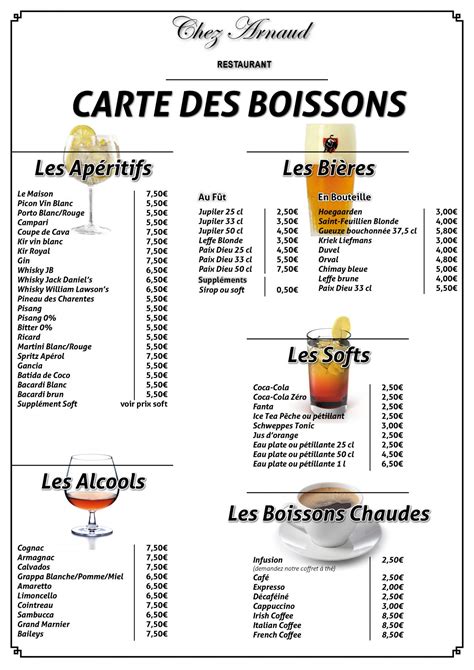 Carte Des Boissons Restaurant