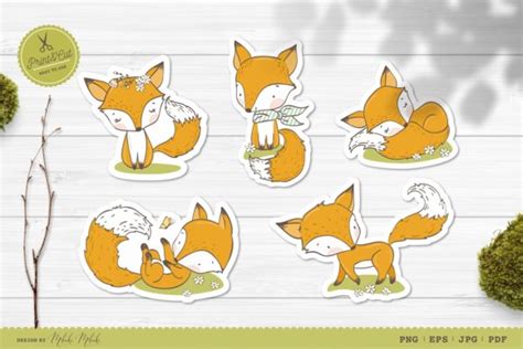 Download Cartoon Foxes Printable Stickers Cricut Files