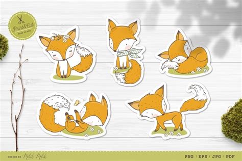 Download Cartoon Foxes Printable Stickers Cricut Files For Crafts