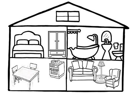 Casa Animada Con Sus Partes Para Colorear