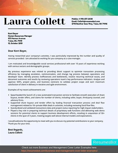 Case Manager Cover Letter Template