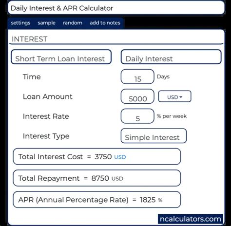Cash Advance Daily Interest Calculator