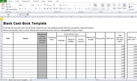 Cash Book Template Excel