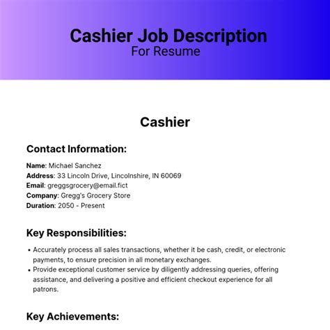 Cash Handling Maestro: Crafting a Compelling Cashier Job Description Resume that Captivates Employers