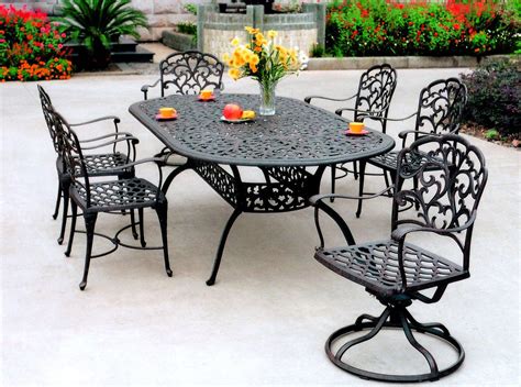 Darlee Catalina 7 Piece Large Oval Dining Table Set Wrought iron patio furniture, Patio