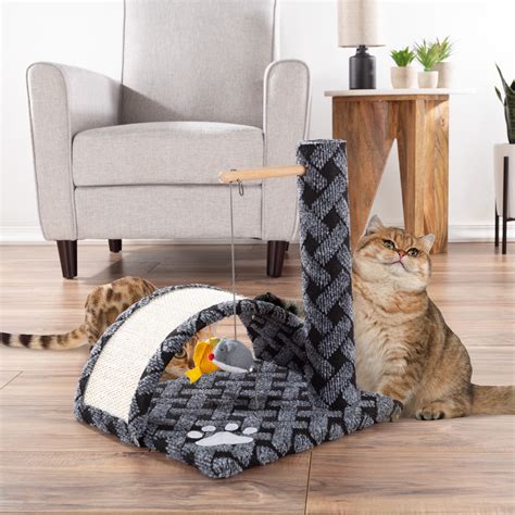 2Tier Cat Sisal Scratching Post w Carpeted Tunnel and Perch (Brown