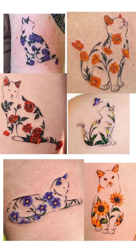 Cat And Flower Tattoo