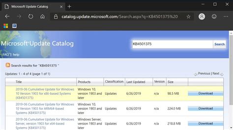 Catalog Update Microsoft Windows 10
