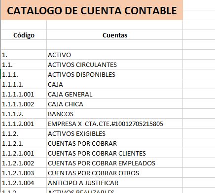 Catalogo De Cuenta Contable En Excel
