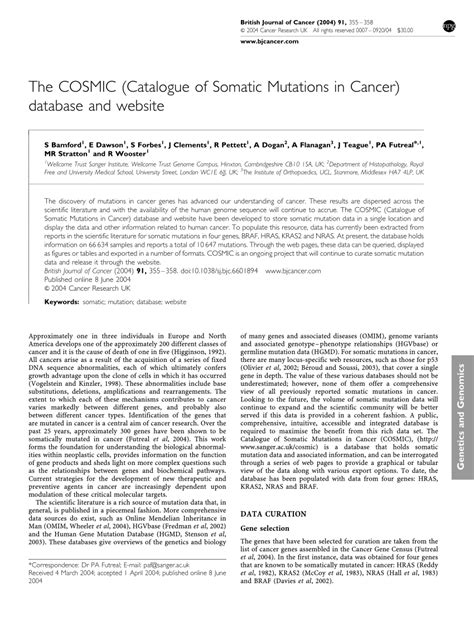 Catalogue Of Somatic Mutations In Cancer Database