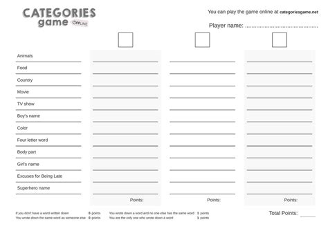 Categories Game Generator