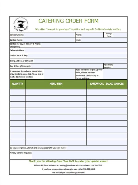 FREE 11+ Catering Order Forms in PDF Excel MS Word