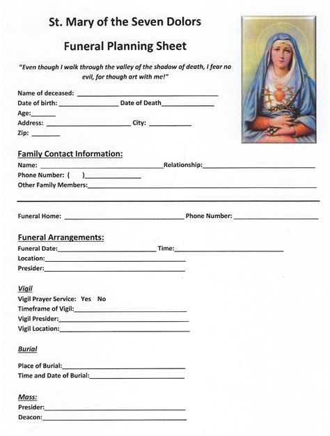 Catholic Funeral Planning Worksheet