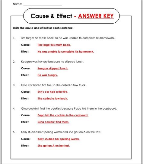 Cause And Effect Worksheets With Answers