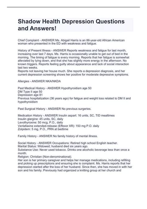 Causes of Shadow Health Depression 