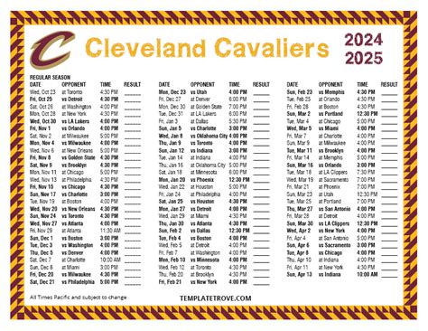 Cavs 2024 Printable Schedule