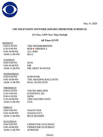 Cbs Schedule Tonight Examples and Forms